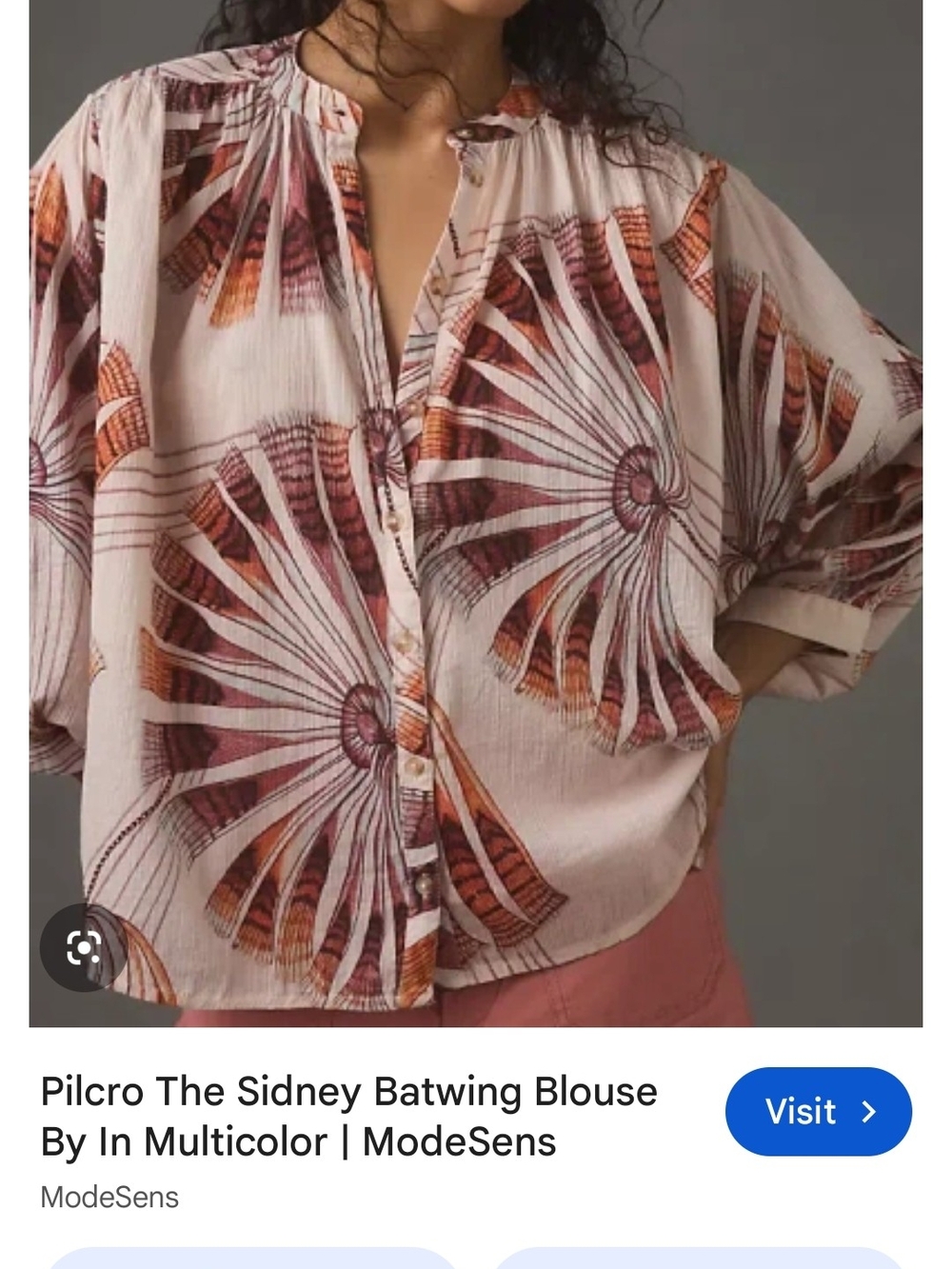 Pilcro Batwing Blouse in Cream, Rust & Pink Fan Print